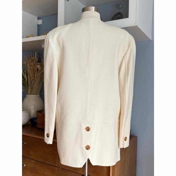 Vintage 80’s Louis Feraud 2 Pc Ivory Wool Jacket & Skirt Suit Size 10 - Picture 5 of 10